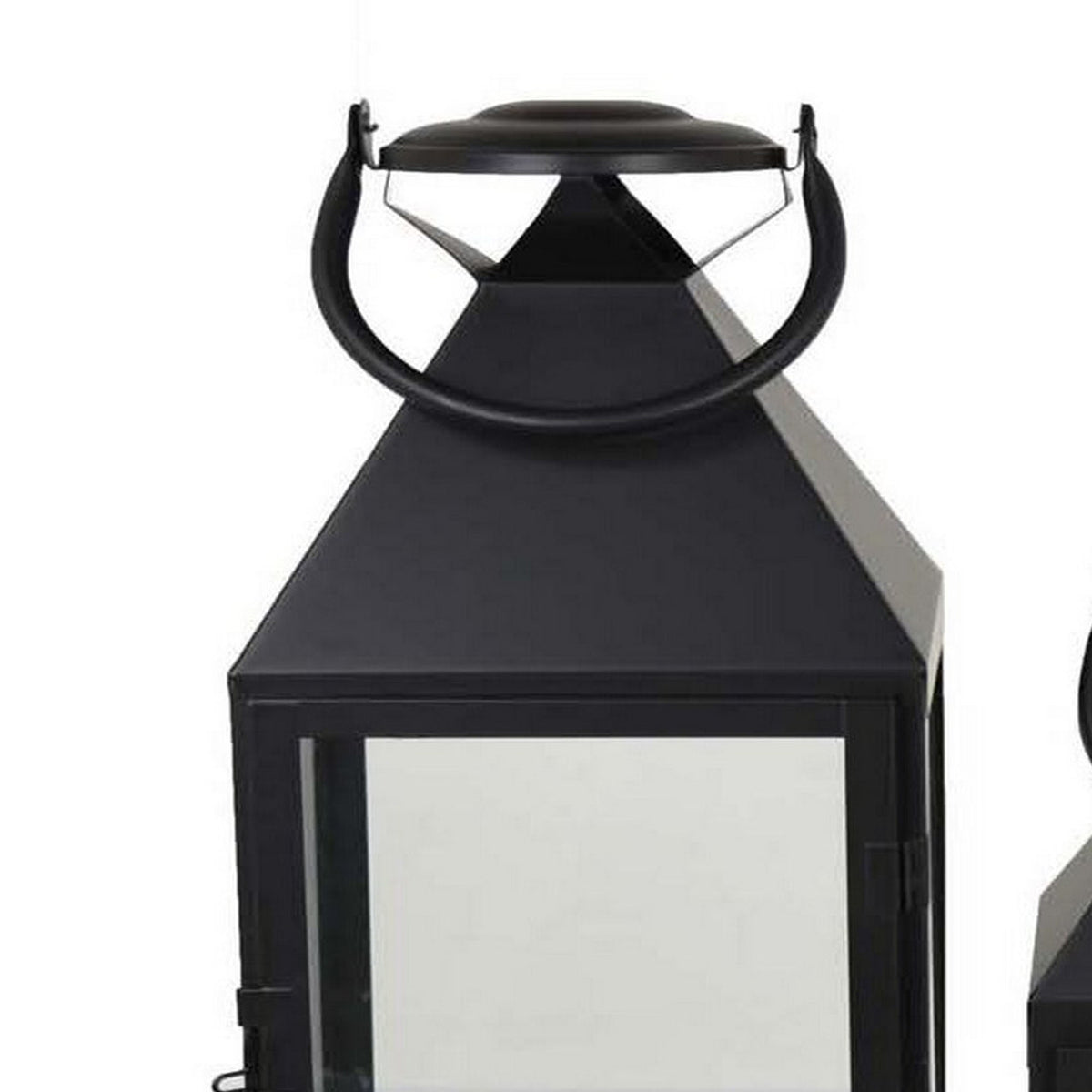 Davi Set of 3 Decorative Lanterns, Curved Handles, Glass Panel, Black Metal - BM315628