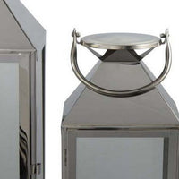 Davi Set of 3 Decorative Lanterns, Curved Handles, Glass Panel Silver Metal - BM315629