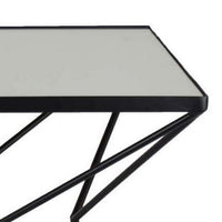 21 Inch Plant Stand Side Table, Mirror Top, Black Geometric Metal Frame - BM315644