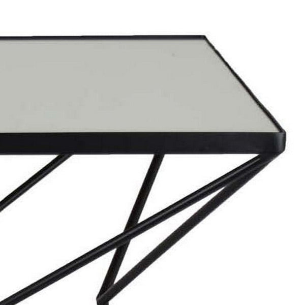 21 Inch Plant Stand Side Table, Mirror Top, Black Geometric Metal Frame - BM315644