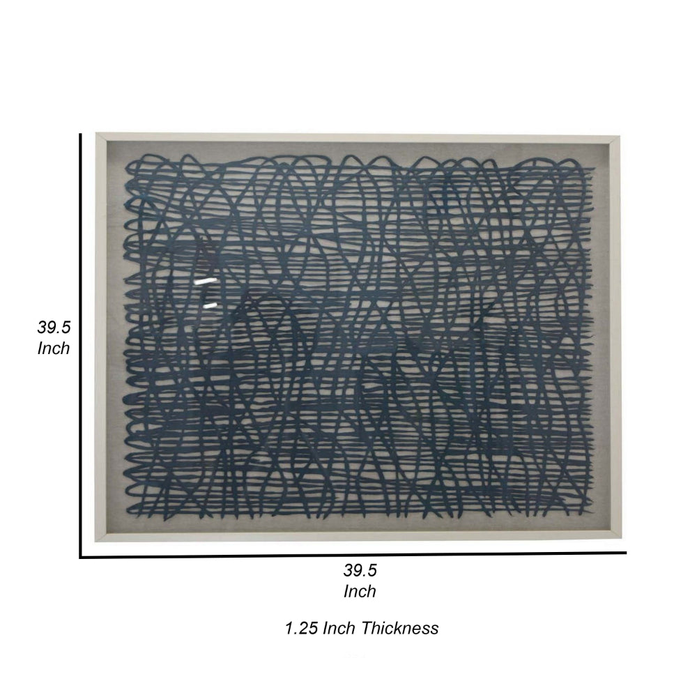 40 Inch Framed Wall Art Decor, Abstract Lines, Natural Fiber, White, Gray - BM315646