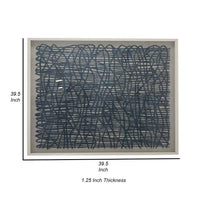 40 Inch Framed Wall Art Decor, Abstract Lines, Natural Fiber, White, Gray - BM315646