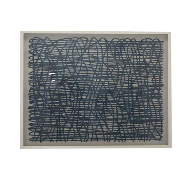 40 Inch Framed Wall Art Decor, Abstract Lines, Natural Fiber, White, Gray - BM315646