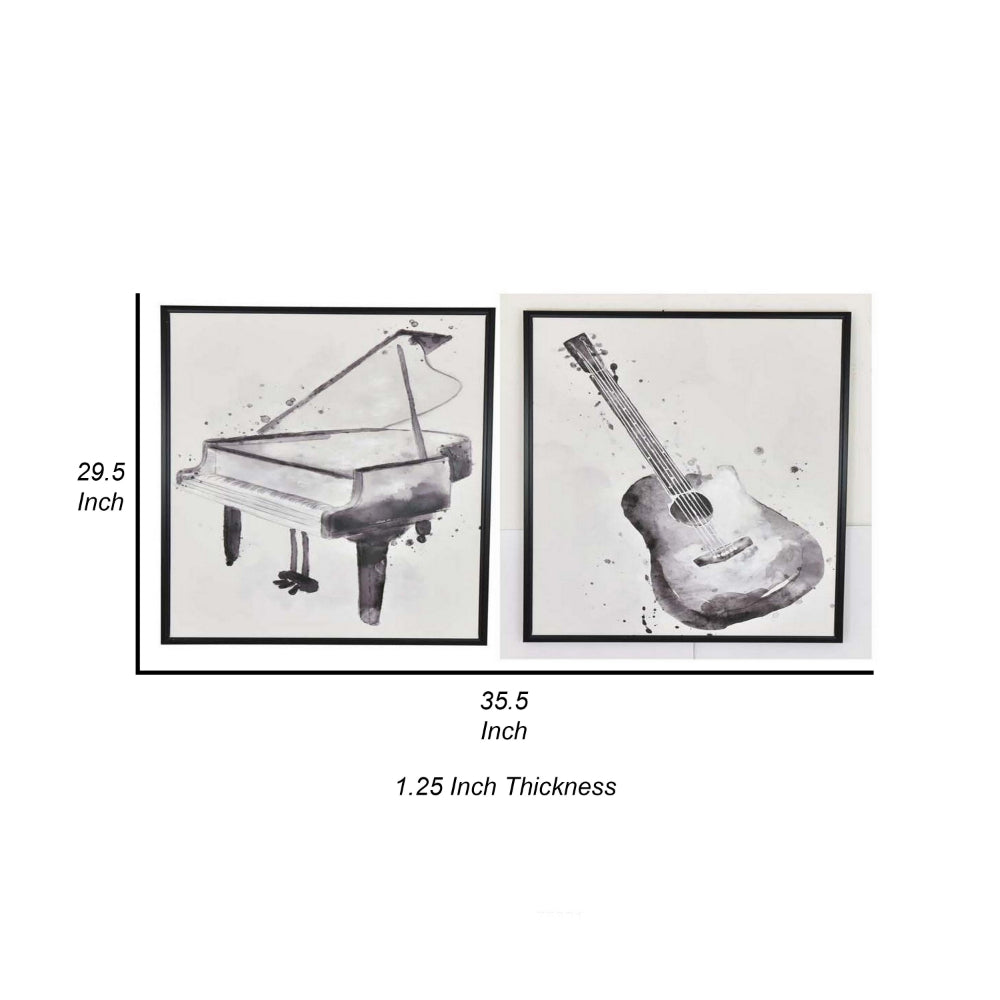 30 x 40 Framed Wall Art Painting Set of 2, Guitar and Piano, Black, White - BM315650