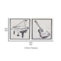 30 x 40 Framed Wall Art Painting Set of 2, Guitar and Piano, Black, White - BM315650