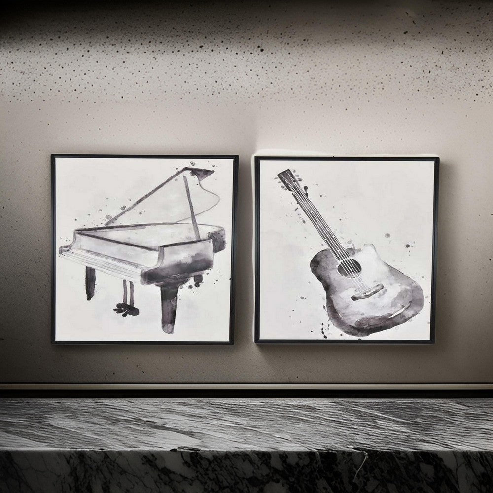 30 x 40 Framed Wall Art Painting Set of 2, Guitar and Piano, Black, White - BM315650