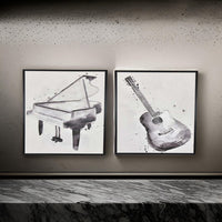 30 x 40 Framed Wall Art Painting Set of 2, Guitar and Piano, Black, White - BM315650