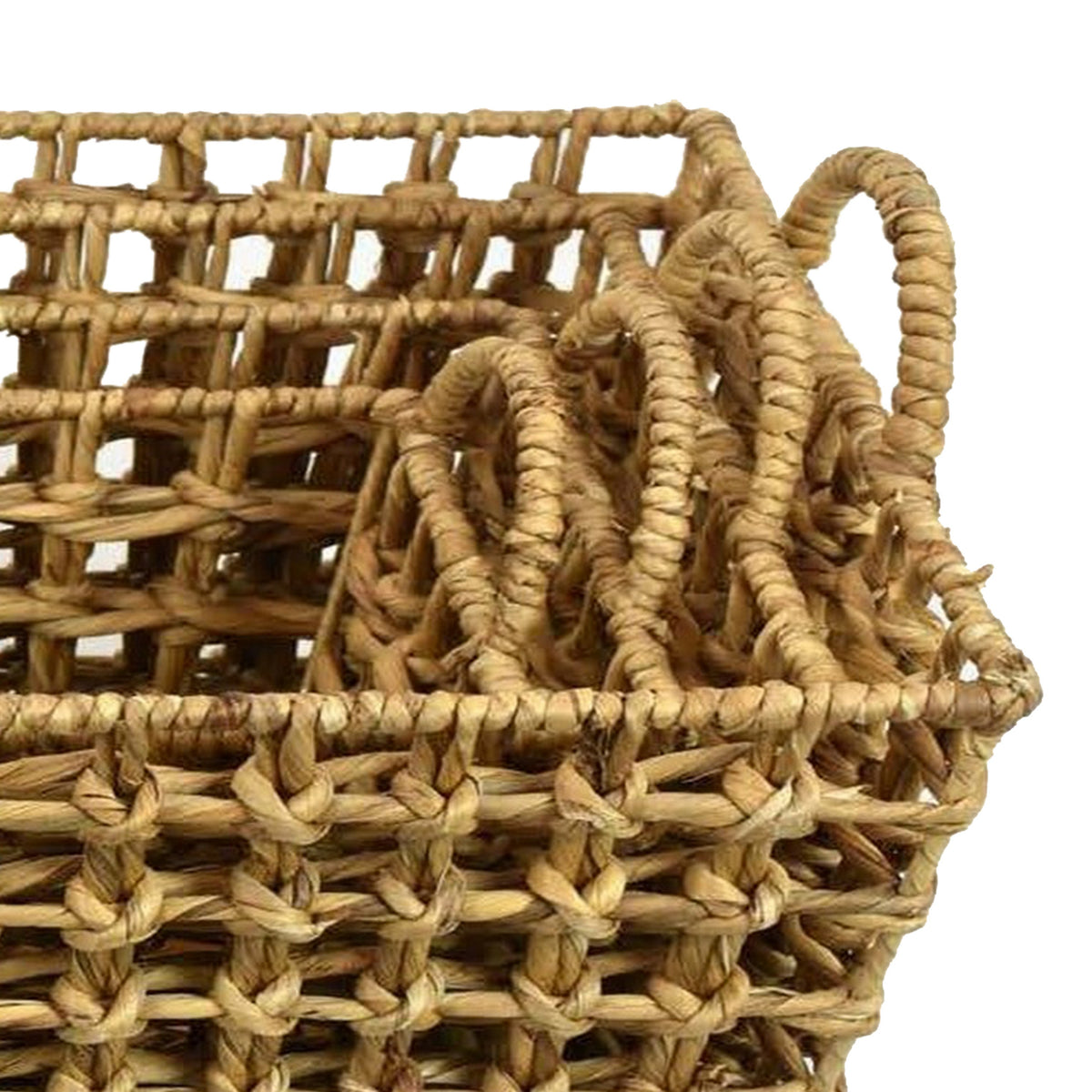 Set of 4 Storage Baskets, Intricately Woven Hyacinth Rope Handles, Brown - BM315651