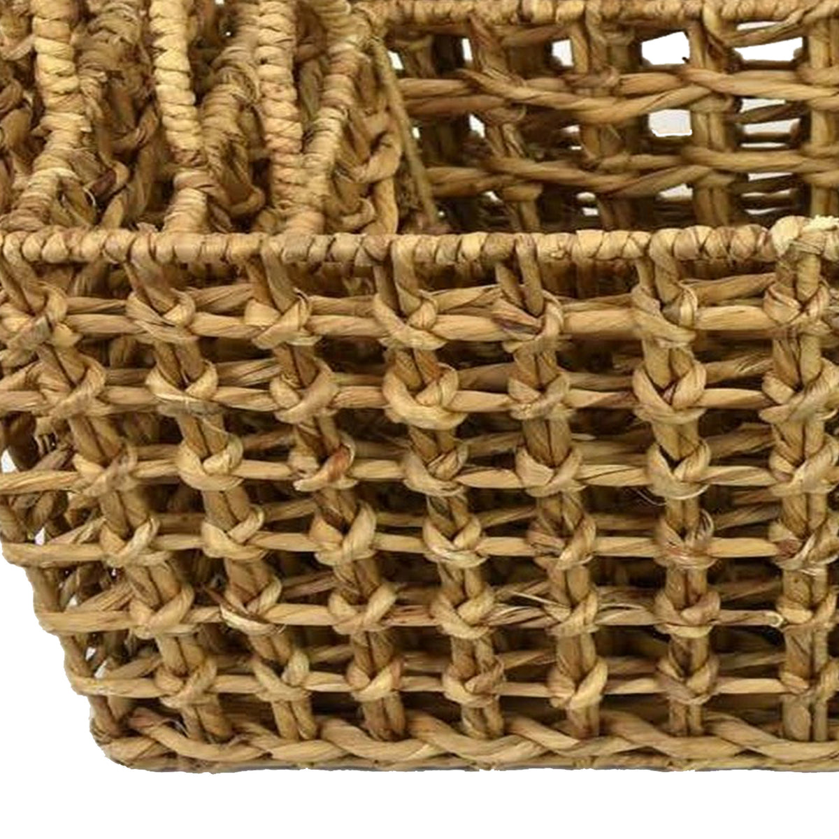 Set of 4 Storage Baskets, Intricately Woven Hyacinth Rope Handles, Brown - BM315651