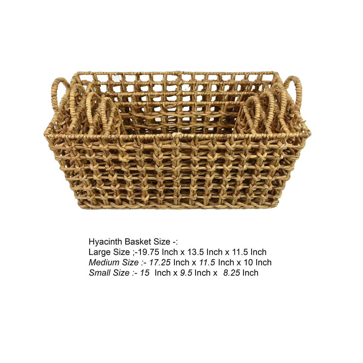 Set of 4 Storage Baskets, Intricately Woven Hyacinth Rope Handles, Brown - BM315651