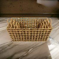 Set of 4 Storage Baskets, Intricately Woven Hyacinth Rope Handles, Brown - BM315651