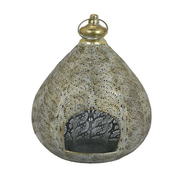 18 Inch Decorative Lantern, Embossed Design, Tear Drop Shape, Gold Metal - BM315654