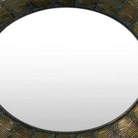 33 Inch Decorative Wall Mirror, Round Embossed Design, Bronze Metal - BM315657