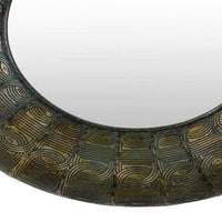 33 Inch Decorative Wall Mirror, Round Embossed Design, Bronze Metal - BM315657