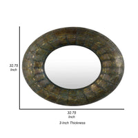 33 Inch Decorative Wall Mirror, Round Embossed Design, Bronze Metal - BM315657