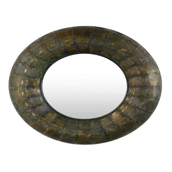 33 Inch Decorative Wall Mirror, Round Embossed Design, Bronze Metal - BM315657