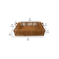 Set of 2 Decorative Trays, Square Frame, Curved Handles, Brown Finish - BM315659