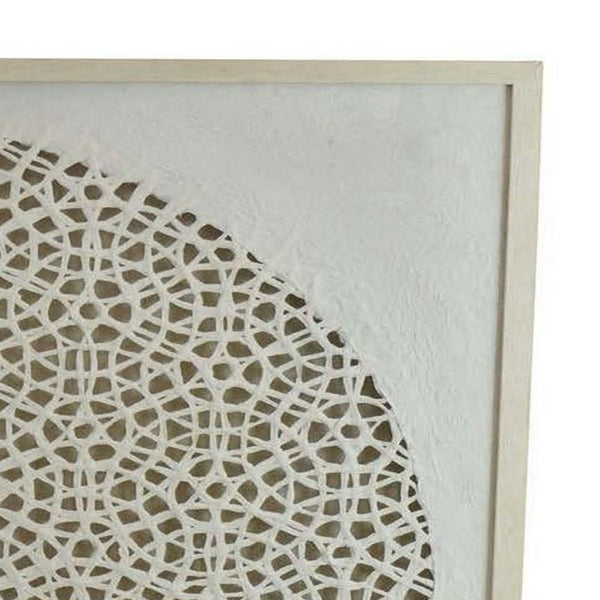 40 Inch Wall Art Decor, Carved Cutout Design, Natural Fiber, Gray Frame - BM315662