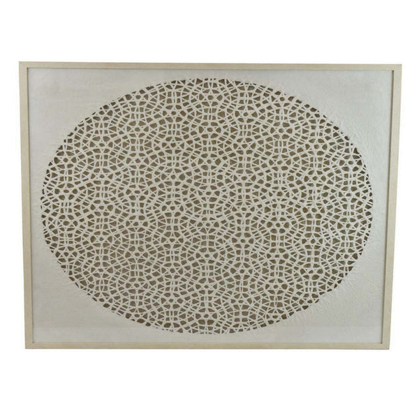 40 Inch Wall Art Decor, Carved Cutout Design, Natural Fiber, Gray Frame - BM315662