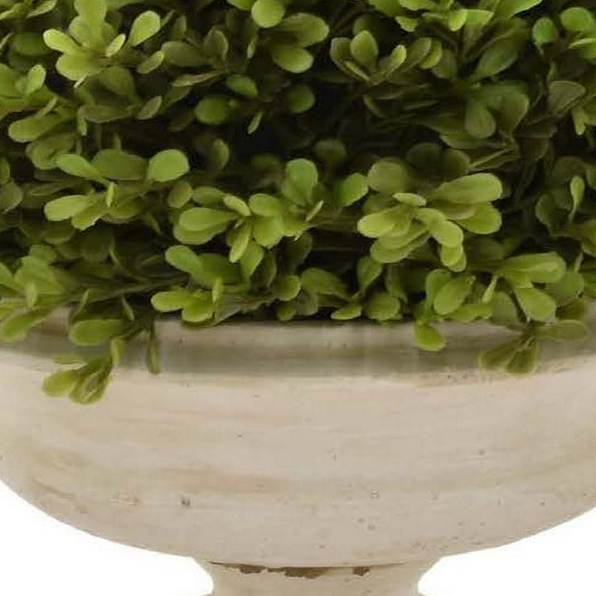 15 Inch Faux Boxwood Topiary Plant in Urn Pedestal Pot, Off White Planter - BM315663