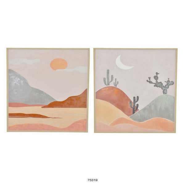 36 x 47 Decorative Framed Wall Art Print Set of 2, Day and Night, Brown - BM315670