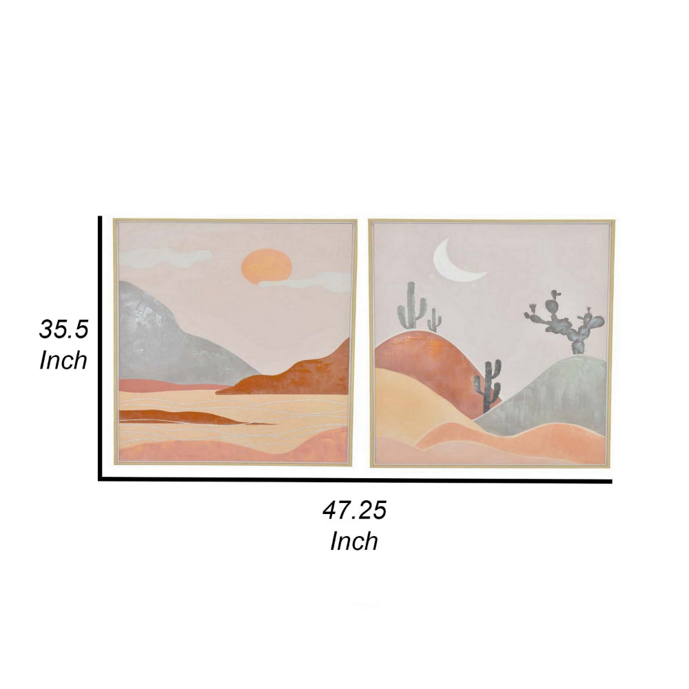 36 x 47 Decorative Framed Wall Art Print Set of 2, Day and Night, Brown - BM315670