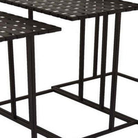 Set of 3 Plant Stand Side Tables, Rectangular Mesh Top, Black Metal Frame - BM315671