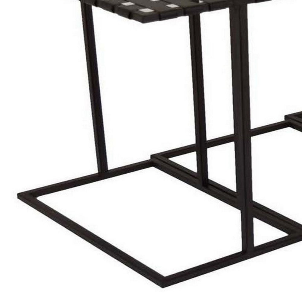 Set of 3 Plant Stand Side Tables, Rectangular Mesh Top, Black Metal Frame - BM315671