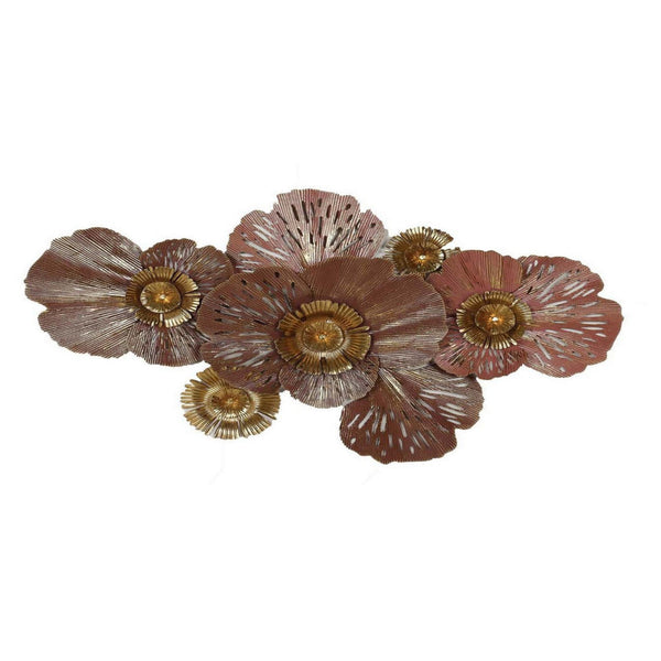 45 Inch Hanging Wall Art Decor, 3D Multiple Flowers, Metal, Brown, Gold - BM315672