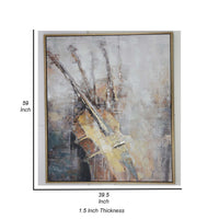 40 x 59 Framed Canvas Oil Painting, Guitar, Natural Fiber, Gray and Brown - BM315674