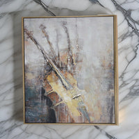 40 x 59 Framed Canvas Oil Painting, Guitar, Natural Fiber, Gray and Brown - BM315674