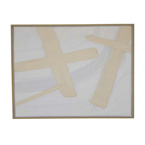 40 x 40 Framed Canvas Oil Painting, Abstract, Natural Fiber, White, Yellow - BM315680