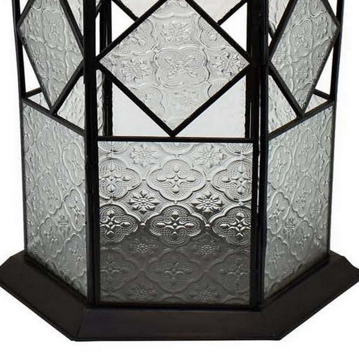 23 Inch Modern Decorative Lantern, Hexagonal Glass Case, Black Metal - BM315691