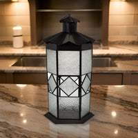 23 Inch Modern Decorative Lantern, Hexagonal Glass Case, Black Metal - BM315691