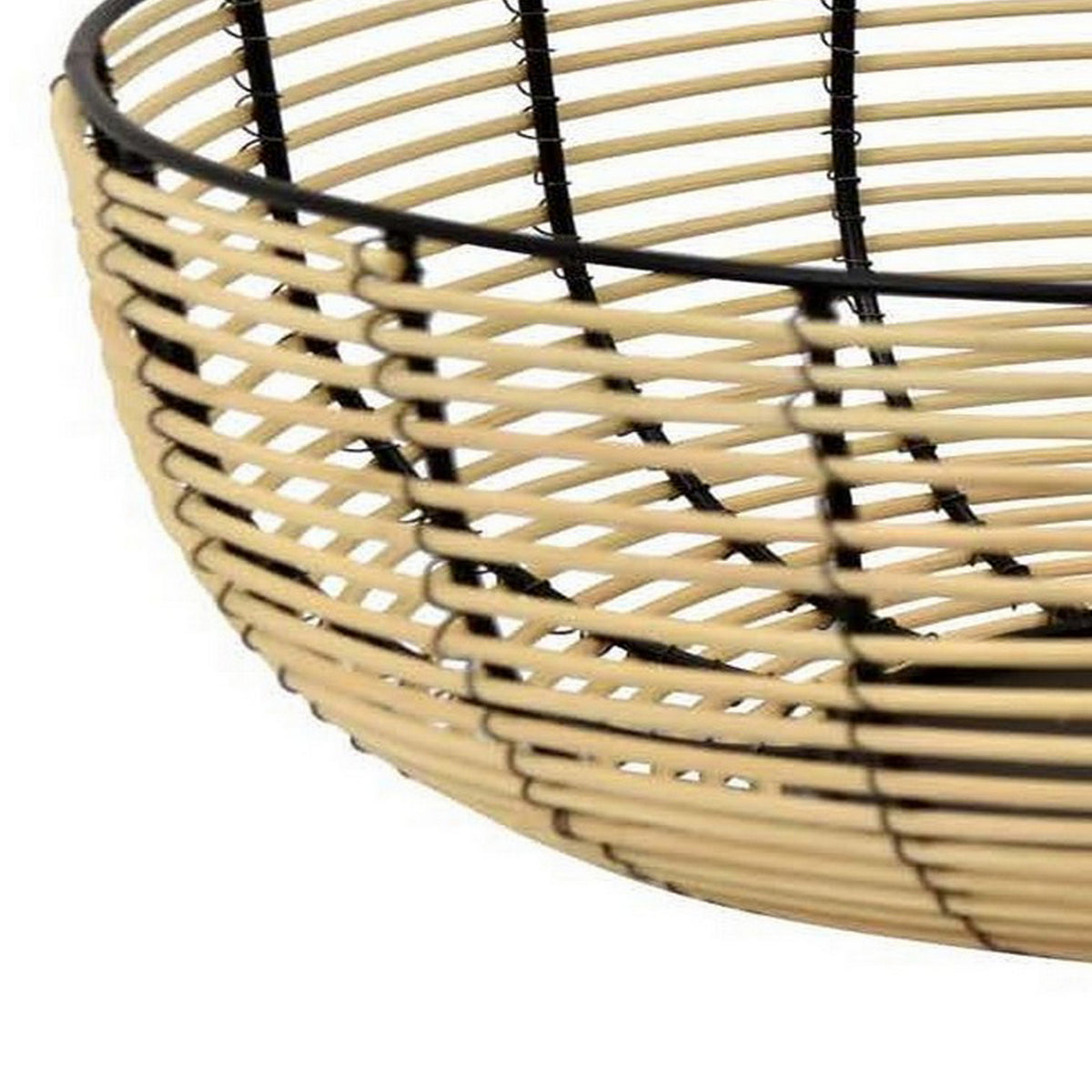 14 Inch Decorative Bowl, Accent Wired Woven Basket, Black, Natural Brown - BM315694