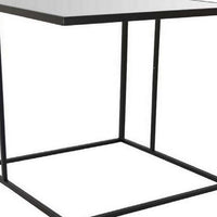 Modern Plant Stand Side Table Set of 2, Square Marble Stackable Black Metal - BM315696