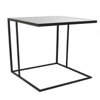 Modern Plant Stand Side Table Set of 2, Square Marble Stackable Black Metal - BM315696