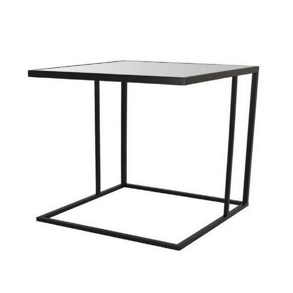 Modern Plant Stand Side Table Set of 2, Square Marble Stackable Black Metal - BM315696