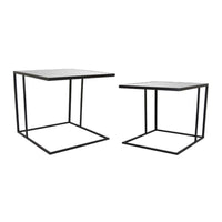 Modern Plant Stand Side Table Set of 2, Square Marble Stackable Black Metal - BM315696