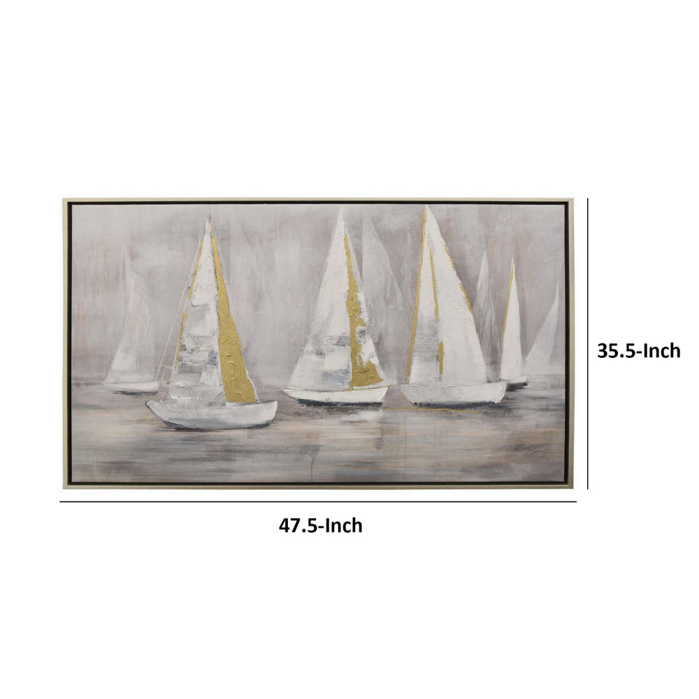 36 X 47 Inch Framed Wall Art, Floating Boat Canvas Oil Painting, Gold White - BM315697