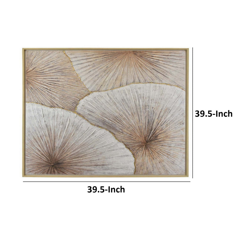 40 x 40 Inch Framed Abstract Wall Art, Leaf Canvas Oil Painting, White Gold - BM315698