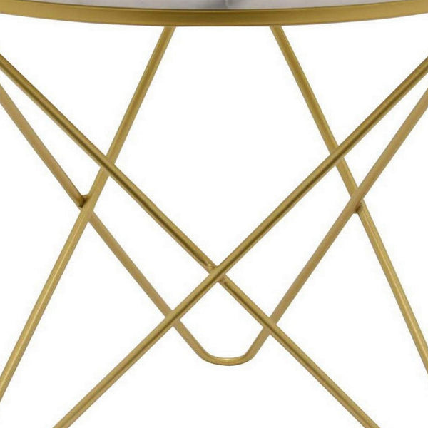 24 Inch Modern Plant Stand Side Table, Round Marble Display, Gold Metal - BM315703