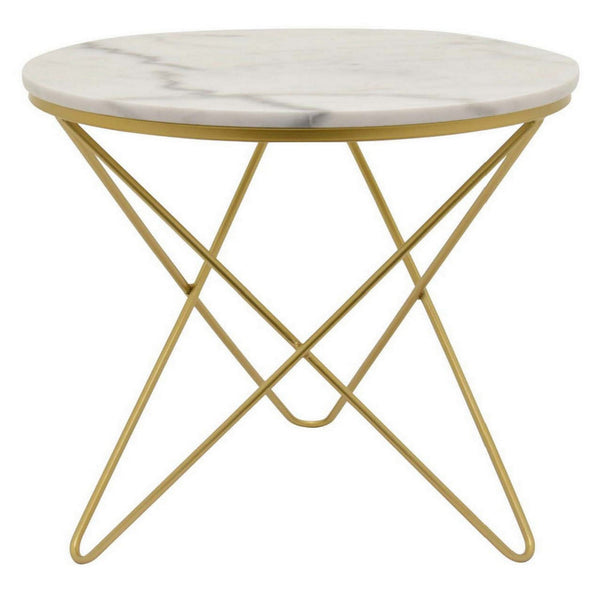 24 Inch Modern Plant Stand Side Table, Round Marble Display, Gold Metal - BM315703