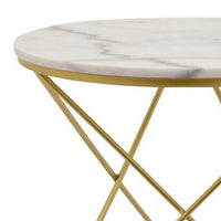 24 Inch Modern Plant Stand Side Table, Round Marble Display, Gold Metal - BM315703