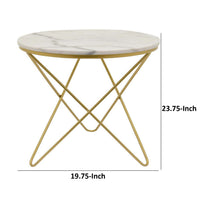 24 Inch Modern Plant Stand Side Table, Round Marble Display, Gold Metal - BM315703