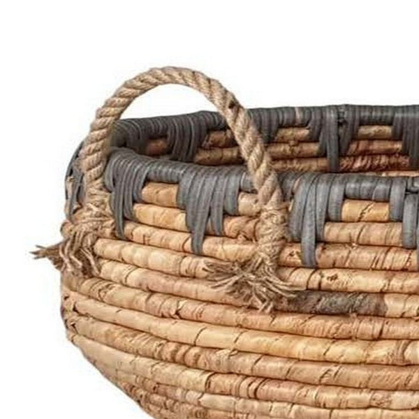 Decorative Storage Basket Set of 2, Handwoven Water Hyacinth Fiber, Brown - BM315707
