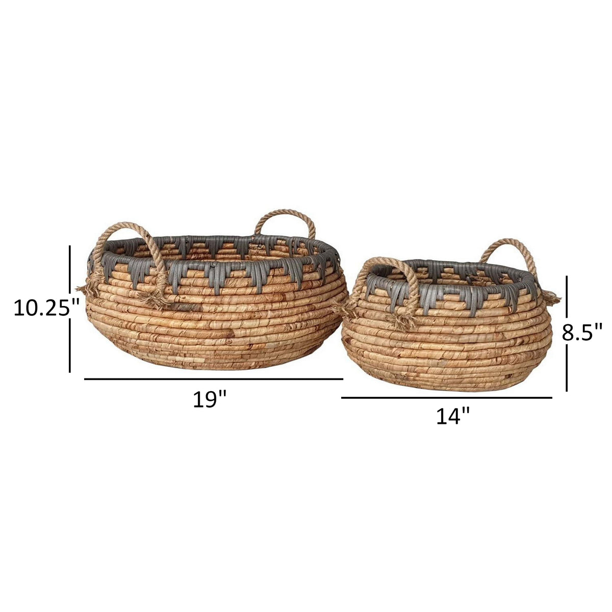 Decorative Storage Basket Set of 2, Handwoven Water Hyacinth Fiber, Brown - BM315707