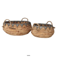 Decorative Storage Basket Set of 2, Handwoven Water Hyacinth Fiber, Brown - BM315707