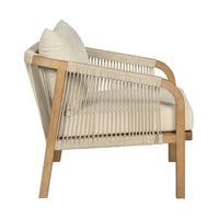 Ann 32 Inch Outdoor Accent Chair, Brown Eucalyptus, Rope, Ivory Olefin - BM315711