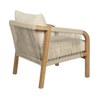 Ann 32 Inch Outdoor Accent Chair, Brown Eucalyptus, Rope, Ivory Olefin - BM315711